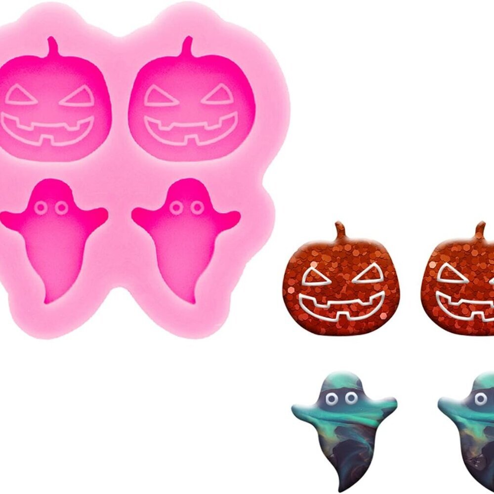 Super Glossy Mini Pumpkin and Ghost Shape Earrings Silicone Mold Earring Resin M